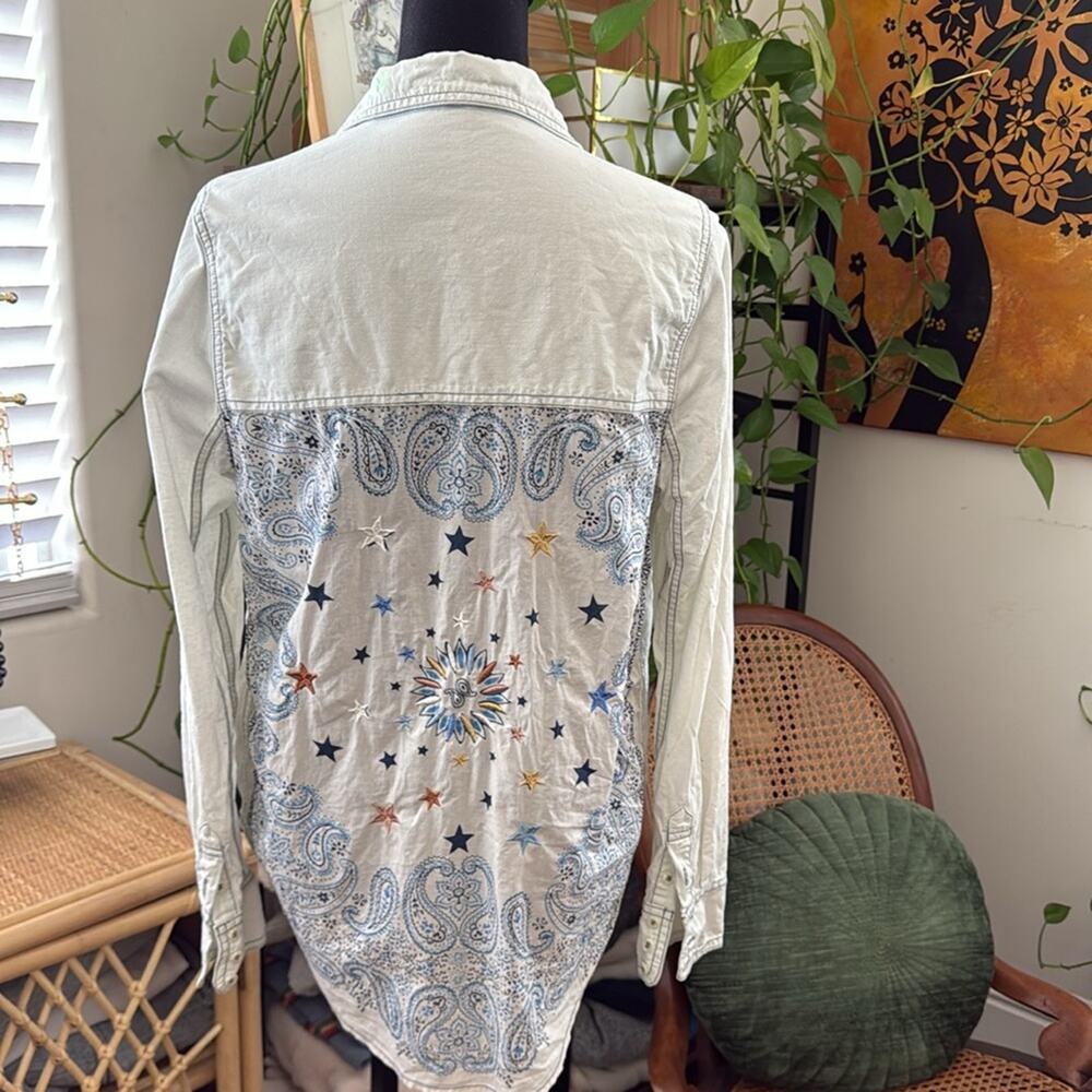 Free People Bandana Bandit Long Sleeve Button Up Boho Celestial Paisley Shirt